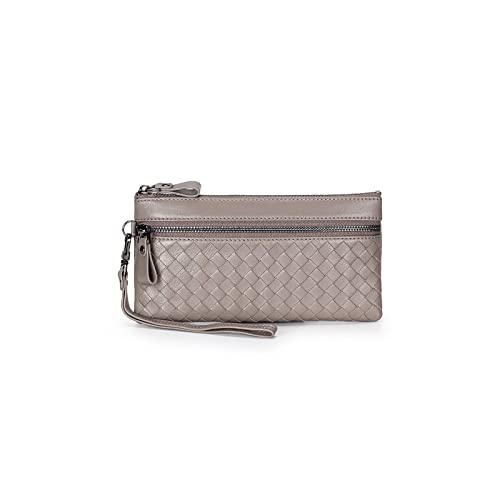 AQQWWER Geldbörsen für Damen Lange Brieftasche Schaffell Strickstil Männliche Geldbörse Mann Clutch Brieftasche (Color : Grijs) von AQQWWER