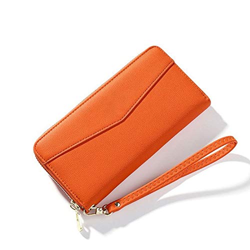 AQQWWER Geldbörsen für Damen Lange Damen Brieftasche Reißverschluss Telefon Brieftasche Große Kapazität Dame Handtasche Karten Münze Geldbörse (Color : Orange) von AQQWWER