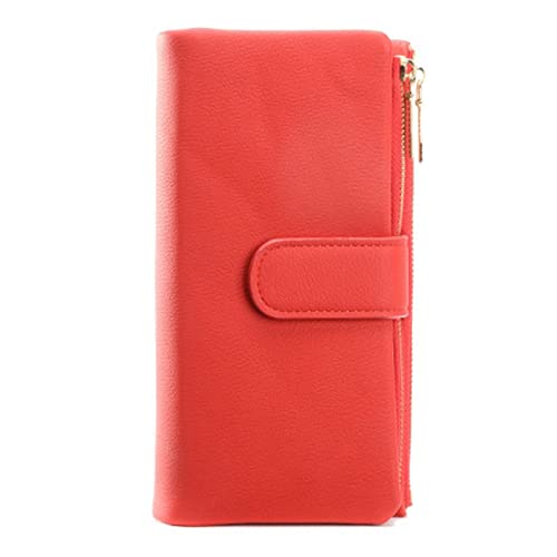 AQQWWER Geldbörsen für Damen Large Capacity Trifold Women's Wallets Two Zipper Coin Phone Pocket Long Wallet Female Pu Leather Women Clutch Purse Card Holder (Color : Red) von AQQWWER