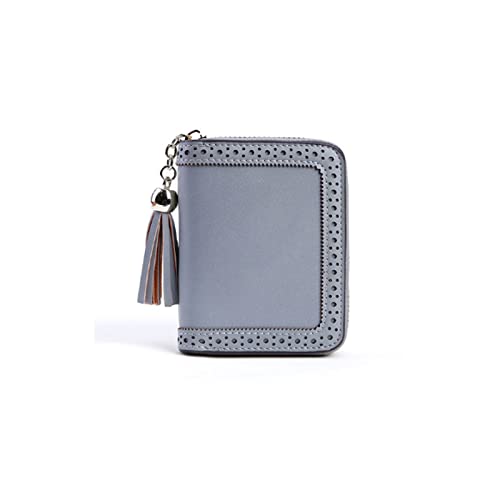 AQQWWER Geldbörsen für Damen Leder Brieftasche Frauen Quaste Brieftasche Für Kreditkarten Reißverschluss Kartenhalter Hohl Bequeme Mini Kurzwalls (Color : Blue) von AQQWWER