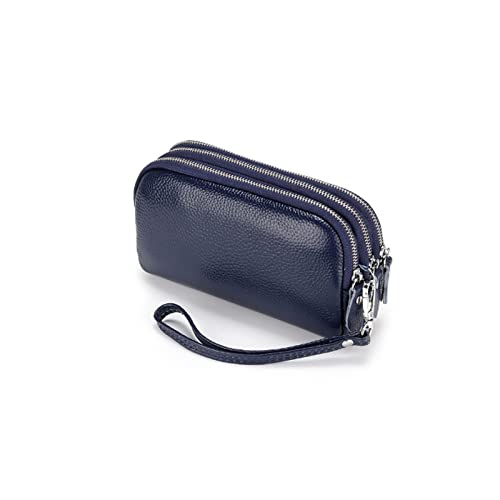 AQQWWER Geldbörsen für Damen Leder DREI Reißverschluss Futter Frauen Kupplung Brieftasche Große Kapazität Weibliche Geldbörse mit Handseil (Color : Blue) von AQQWWER