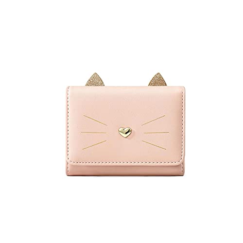 AQQWWER Geldbörsen für Damen Mode Damen Brieftasche Nette Katze Gesichtsbranche Kleine Kartentasche 30% Frauen Kurze Brieftasche (Color : Pink) von AQQWWER