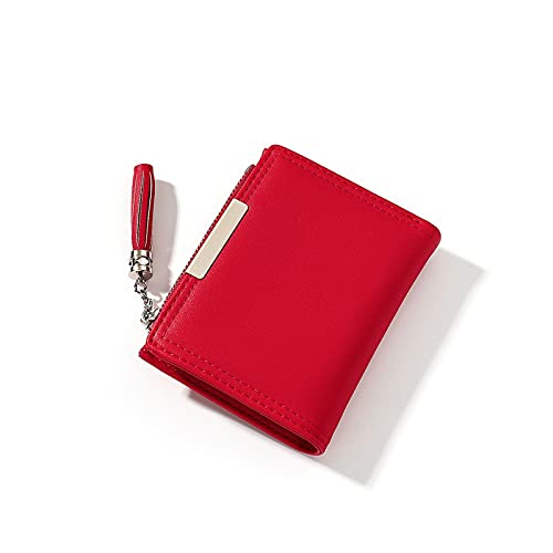 AQQWWER Geldbörsen für Damen Mode Damen Geldbörse Quaste Mini Wallet Kurz PU. Leder niedlicher Münzgurse Kartenfall (Color : Red) von AQQWWER