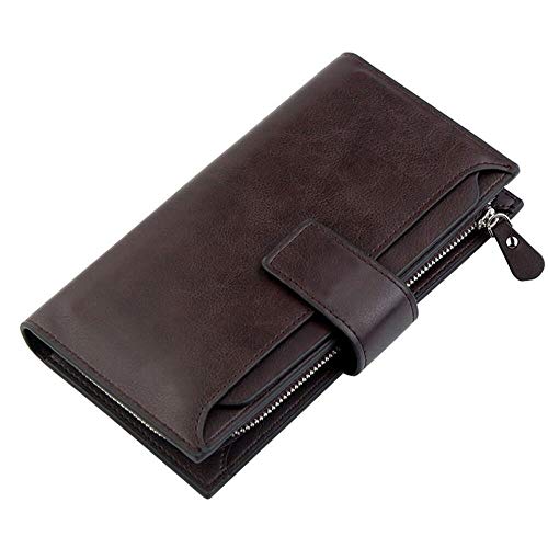 AQQWWER Geldbörsen für Damen Mode-Frauen-Mappe Reißverschluss-Qualitäts-Unisex Wallet Fashion Lady Solid Color Langer Abschnitt DREI Falten-Kartenhalter (Color : Dark Coffee) von AQQWWER