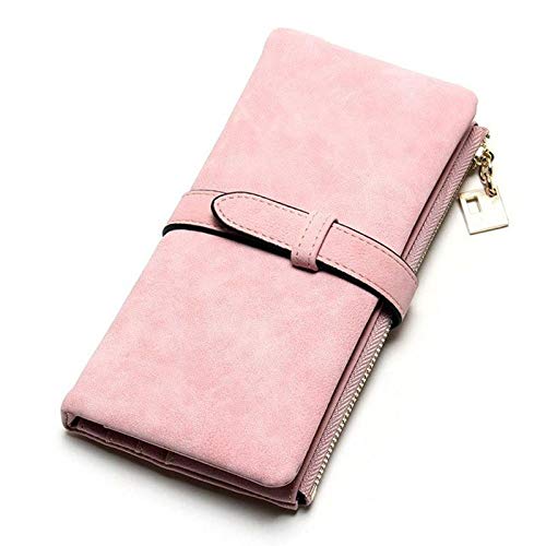 AQQWWER Geldbörsen für Damen Neue Art und Weise Frauen-Mappen-Leder-Reißverschluss Falten Farbe Kupplungs-Mappen-Tassel Bifold Strap Lange Purse (Color : Pink) von AQQWWER