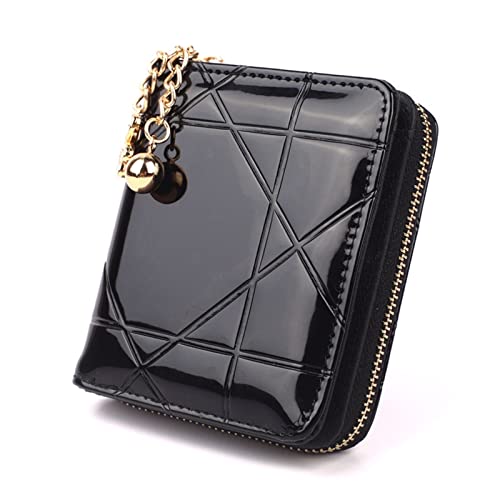 AQQWWER Geldbörsen für Damen New Ladies Patent Leather Case Wallet Girls Coin Purse Women Credit Card Holder Case Short 3 Folding Solid Color Money Bag (Color : Black) von AQQWWER