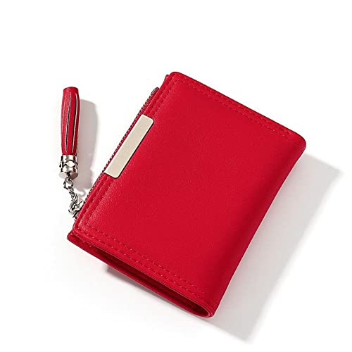 AQQWWER Geldbörsen für Damen PU-Leder Frauen Geldbörse Kleine Quaste Münze Geldbörse Tasche Einfache Casual Mini Weibliche Brieftasche Mädchen Brieftasche ändern Geldbörse (Color : Red von AQQWWER