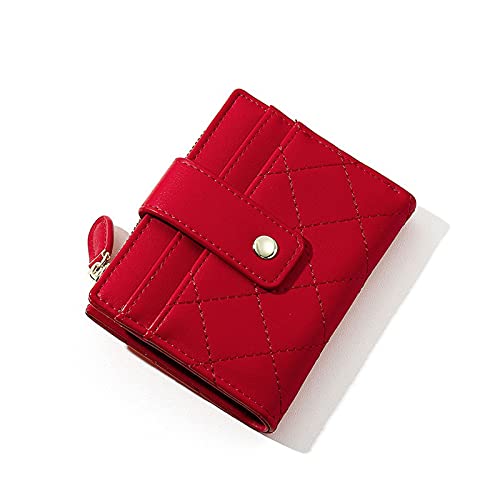 AQQWWER Geldbörsen für Damen Plaid Kleine Brieftasche Damen Reißverschluss Münze Geldbörse Karten Tasche Brieftasche Weibliche Hand Geldbörse Dame (Color : Red) von AQQWWER