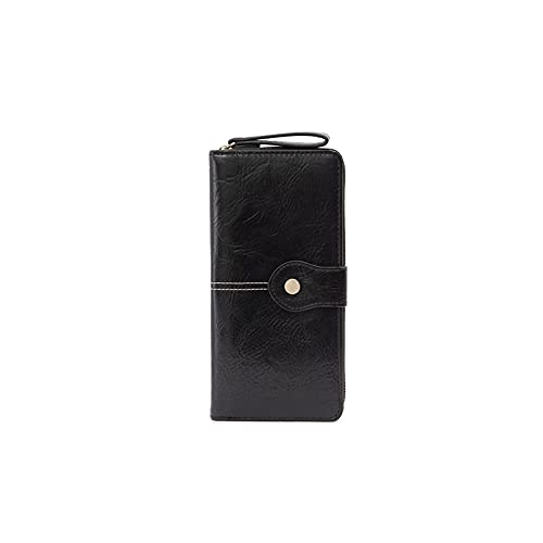 AQQWWER Geldbörsen für Damen Reißverschluss Wallet. Pu. Leder Dame Zwei Falten große Banknote Brieftasche Lange Handytasche Handtasche Weibliche Kupplung Lange Brieftasche (Color : Black) von AQQWWER