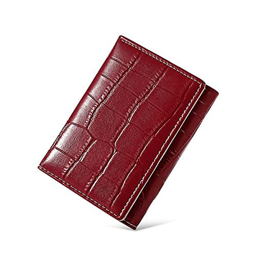 AQQWWER Geldbörsen für Damen Steinkorn-Tri-Fold-kleine Brieftasche, Lady Card Case, weiche Leder-Dame-Brieftasche, kurzer Absatz (Color : Red) von AQQWWER