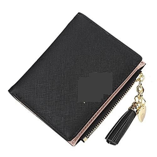 AQQWWER Geldbörsen für Damen Tassel Women Wallet Small Cute Wallet Women Short Leather Women Wallets Zipper Purses Female Purse Clutch (Color : Black) von AQQWWER