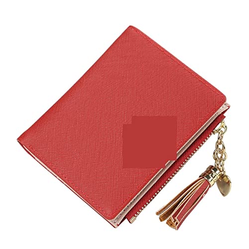 AQQWWER Geldbörsen für Damen Tassel Women Wallet Small Cute Wallet Women Short Leather Women Wallets Zipper Purses Female Purse Clutch (Color : Red) von AQQWWER