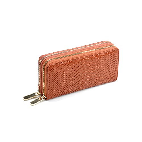 AQQWWER Geldbörsen für Damen Womens Clutch Brieftasche Große Kapazität Echtes Leder Damen Doppel Reißverschluss Brieftasche Clutch Multi Card Organizer (Color : C) von AQQWWER