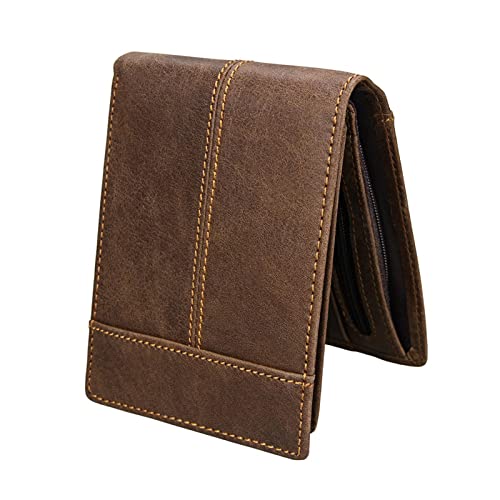 AQQWWER Herren Geldbörse Echtes Leder Männer Geldbörse Männliche Geldbörse Luxuskuh Leder Weiche Brieftaschen Vintage Einfache Kartenhalter Cowboy Brieftasche (Color : Coffee) von AQQWWER