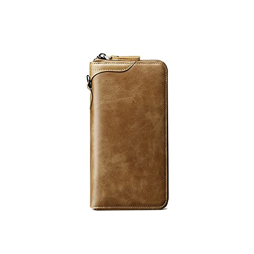 AQQWWER Herren Geldbörse Echtes Leder Männer Geldbörsen Umschlag Clutch Telefon Handgelenk Geldbörse Tasche Business Vintage Lange Brieftasche Mann Luxus Reißverschluss Wälzlinge Walet (Color : Khaki von AQQWWER