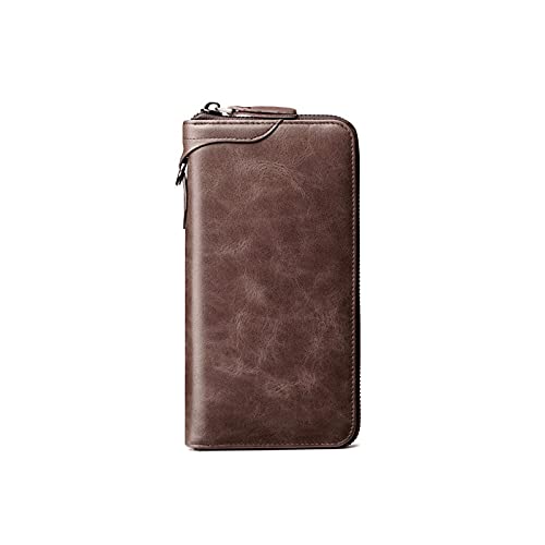 AQQWWER Herren Geldbörse Echtes Leder Männer Geldbörsen Umschlag Clutch Telefon Handgelenk Geldbörse Tasche Business Vintage Lange Brieftasche Mann Luxus Reißverschluss Wälzlinge Walet (Color : Bruin von AQQWWER