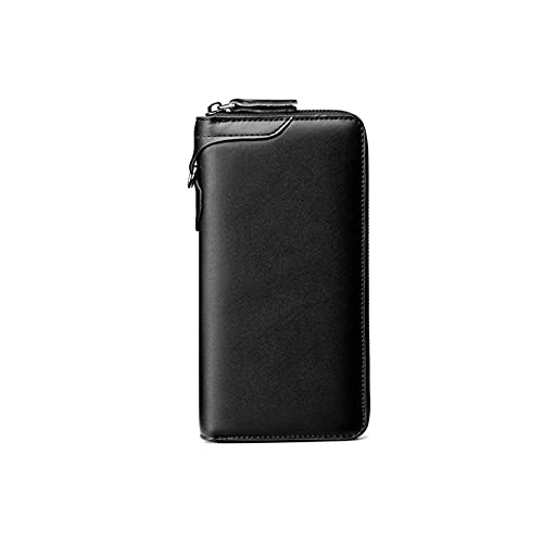 AQQWWER Herren Geldbörse Echtes Leder Männer Geldbörsen Umschlag Clutch Telefon Handgelenk Geldbörse Tasche Business Vintage Lange Brieftasche Mann Luxus Reißverschluss Wälzlinge Walet (Color : Black von AQQWWER