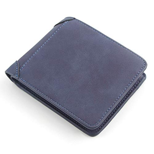 AQQWWER Herren Geldbörse Mann-Mappen-Leder Kreditkarteninhaber Geldbörse Marke Wallet Frosted Short Börsen Herren Geldbörse (Color : Blue) von AQQWWER