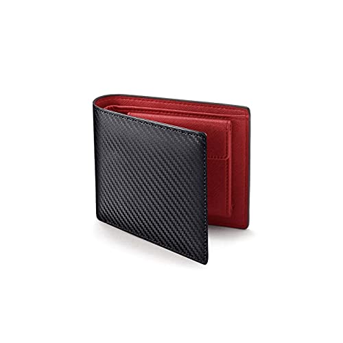 AQQWWER Herren Geldbörse Mode Carbon Faser Herren Leder Brieftasche Lässige Zweifache Leder Lange Brieftasche Frauen Multi-Card-Änderung Tasche Kurze Brieftasche (Color : Red) von AQQWWER