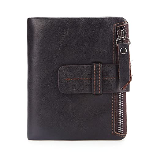 AQQWWER Herren Geldbörse Vintage Stil Leder Brieftasche Männer Erste Schicht Rindsleder Reißverschluss Kurze Münze Geldbörse Zipper Brieftasche (Color : Dark Brown) von AQQWWER