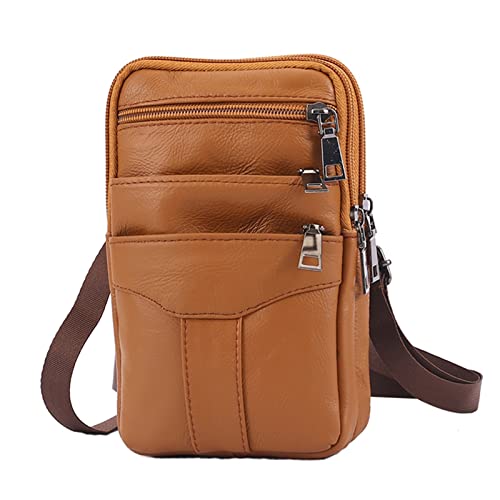 AQQWWER Herren Umhängetasche Men's Waist Bag Shoulder Cross Bag Cowhide Mobile Bag Men's Outdoor Travel Shopping (Color : B) von AQQWWER