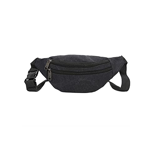 AQQWWER Hüfttasche Casual Canvas Gürtel Tasche für Männer Funktionale Reißverschluss Taille Tasche Feste Geld Telefon Tasche Tasche Frauen Einkaufen Handtasche Hüfte Packtasche (Color : Black) von AQQWWER