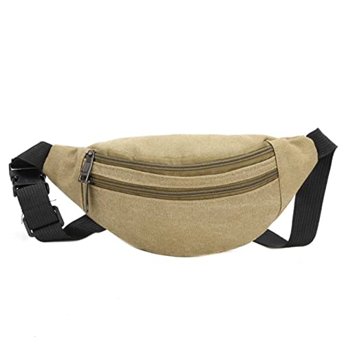 AQQWWER Hüfttasche Casual Canvas Waist Bag Unisex Functional Waist Bag Mobile Phone Bag Men and Women Convenient Belt Banana Bag Men (Color : Khaki A) von AQQWWER