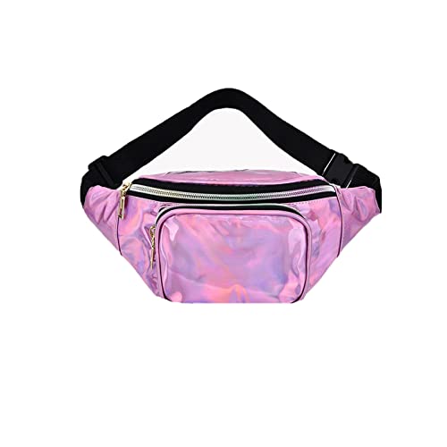 AQQWWER Hüfttasche Damen glänzende Taille Hüfte Taille Tasche Brusttasche mit verstellbaren Schultergurten zum Ausflug (Color : Pink) von AQQWWER