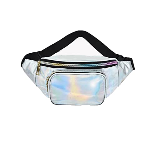 AQQWWER Hüfttasche Damen glänzende Taille Hüfte Taille Tasche Brusttasche mit verstellbaren Schultergurten zum Ausflug (Color : Silver) von AQQWWER