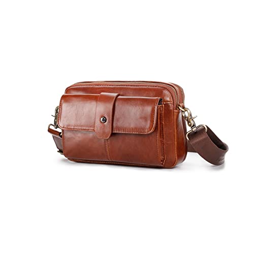 AQQWWER Hüfttasche Echtes Leder Herren Taille Tasche Umhängetasche Messenger Männer Gürtel Handy Brieftasche Rindsleder (Color : Red Brown) von AQQWWER