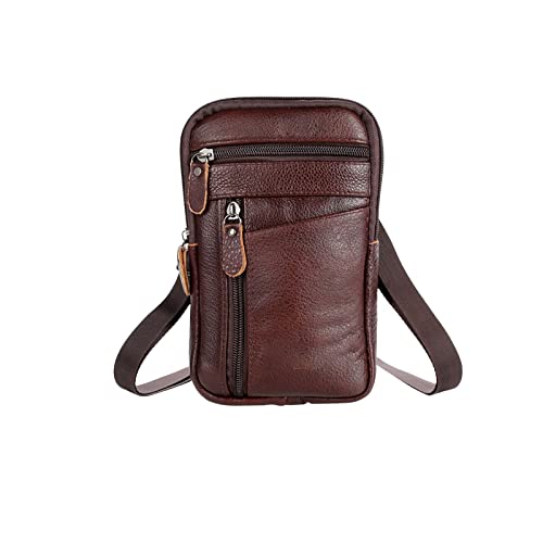 AQQWWER Hüfttasche Herren Leder Gürteltasche Handytasche Tasche Gürteltasche Schultergurtbeutel Messenger Bag (Color : Bruin) von AQQWWER