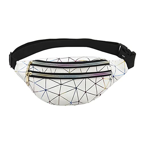 AQQWWER Hüfttasche Holographische Brusttaschen Frauen Rosa Silber Fanny Pack Weibliche Gürtel Tasche Schwarz Geometrische Taille Packungen Taille Telefon Beutel (Color : White) von AQQWWER