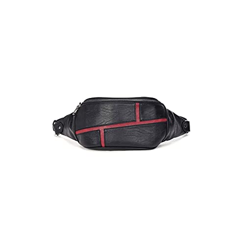 AQQWWER Hüfttasche Leder Taille Tasche Männer Taille Packung Hochwertige Männer Gürteltaschen Mode wasserdichte Brusttasche Reise Geldbörse Fanny Pack (Color : Black Plus red bar) von AQQWWER