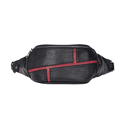 AQQWWER Hüfttasche Leder Taille Tasche Männer Taille Packung Hochwertige Männer Gürteltaschen Mode wasserdichte Brusttasche Reise Geldbörse Fanny Pack (Color : Black Plus red bar) von AQQWWER