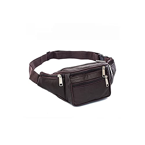 AQQWWER Hüfttasche Männer Echtes Leder Taille Tasche, Multi-Tasche und mehrerer Reißverschluss Gürteltasche, Verstellbarer Gürtel Fanny Pack Shopping Phone Bags (Color : Coffee) von AQQWWER