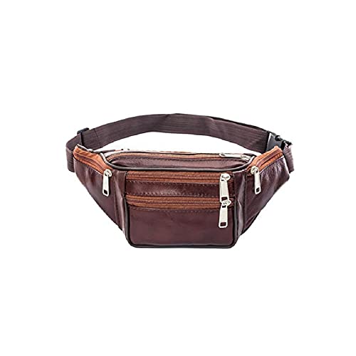 AQQWWER Hüfttasche Männer Echtes Leder Taille Tasche, Multi-Tasche und mehrerer Reißverschluss Gürteltasche, Verstellbarer Gürtel Fanny Pack Shopping Phone Bags (Color : Yellow Brown) von AQQWWER