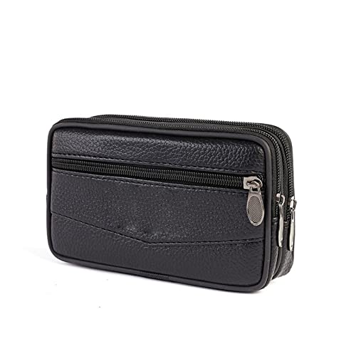 AQQWWER Hüfttasche Männer Gürtelbeutel Männliche Reißverschluss Ledertelefon Taschen Taschen Tasche Fanny Packs 5.5inch 6 Zoll Telefon Bag Fall Mann Geldbörse Fall (Color : Black Large) von AQQWWER