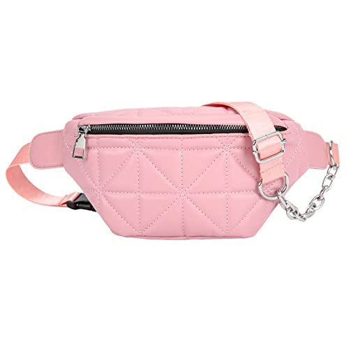 AQQWWER Hüfttasche Mode Gittermuster Brusttasche Frauen Solide Farbkette Fanny Taille Gürtel Beutel Tägliche Reise Crossbody Schulter Packung (Color : Pink) von AQQWWER