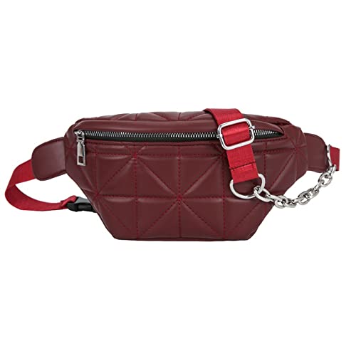 AQQWWER Hüfttasche Mode Gittermuster Brusttasche Frauen Solide Farbkette Fanny Taille Gürtel Beutel Tägliche Reise Crossbody Schulter Packung (Color : Red) von AQQWWER