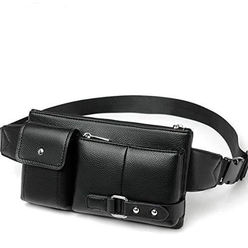 AQQWWER Hüfttasche Multi Pocket Fanny Pack Pu. Leder Taille Tasche Slim Umhängetasche Hüfte Geldbörse Einstellbare Gürtelband Casual Beutel Outdoor Day Tasche (Color : Black) von AQQWWER