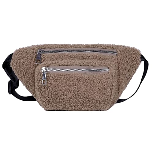 AQQWWER Hüfttasche Plüsch Damen Taille Tasche Massivfarbe Gürtel Taschen Schulter Crossbody Brusttasche Weibliche Fanny Pack Bananen Hüfte Geldbörse (Color : Brown Waist Bag) von AQQWWER