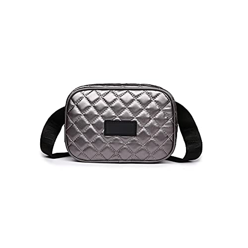 AQQWWER Hüfttasche Rhombus Gittermuster Taille Tasche, wasserdichte große Kapazität Messenger Bag, Damen PU. Gürteltasche (Color : Grijs) von AQQWWER