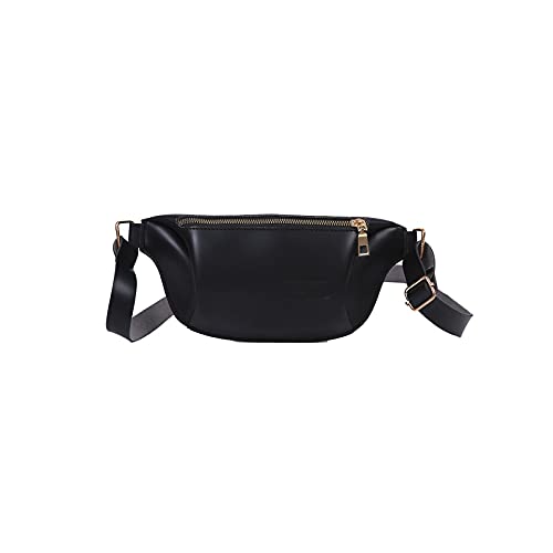 AQQWWER Hüfttasche Taille Pack Frauen. PU. Leder-Fanny-Pack, Feste Farbe Damen-Reißverschluss Brusttasche, Mädchen Reise Bananen-Gürtel-Tasche Mini-Geldbörse (Color : Black) von AQQWWER