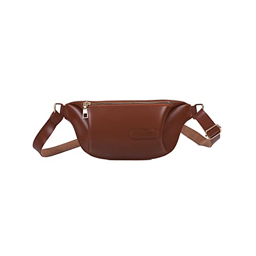 AQQWWER Hüfttasche Taille Pack Frauen. PU. Leder-Fanny-Pack, Feste Farbe Damen-Reißverschluss Brusttasche, Mädchen Reise Bananen-Gürtel-Tasche Mini-Geldbörse (Color : Browm) von AQQWWER