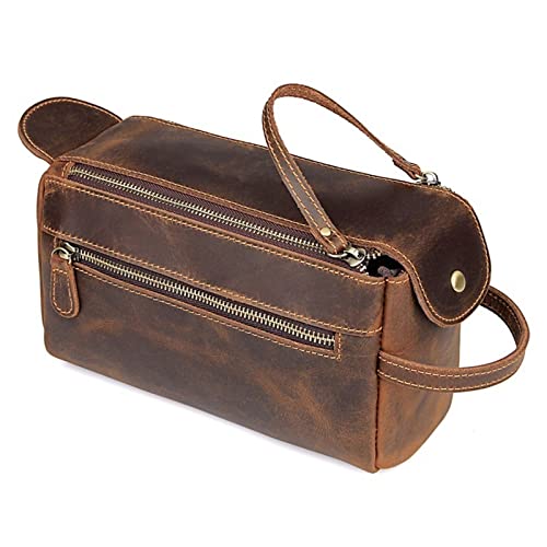 AQQWWER Schminktasche Leather Toiletry Bag for Men Wash Shaving Dopp Kit Women Travel Make UP Cosmetic Pouch Bag Case Cosmetic Bag von AQQWWER