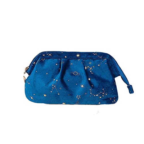 AQQWWER Schminktasche Makeup Bags Portable Large Capacity Storage Bag Women Bronzing Star Moon Wash Bag Soft Cosmetic Bag (Color : Blue) von AQQWWER