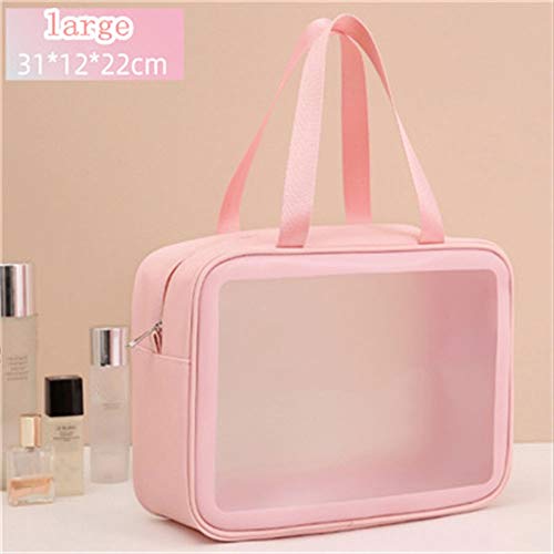 AQQWWER Schminktasche Transparente PVC-Kosmetiktasche Große Kapazität Waschbeutel wasserdichte Toilettenartikel Organisieren Frauen Make-up-Taschen Tragbare Aufbewahrungstasche (Color : Pink 1) von AQQWWER