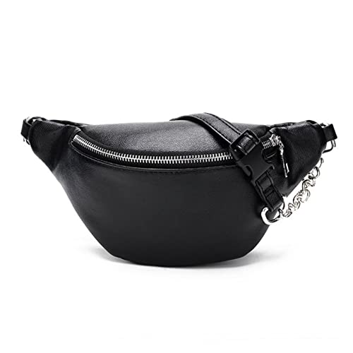 AQQWWER Umhängetaschen für Damen Leather Waist Bag, Handbag, Telephone Wallet with Metal Chain (Color : Black) von AQQWWER