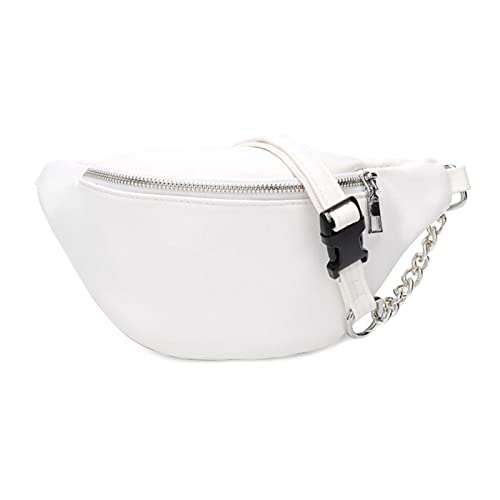 AQQWWER Umhängetaschen für Damen Leather Waist Bag, Handbag, Telephone Wallet with Metal Chain (Color : White) von AQQWWER