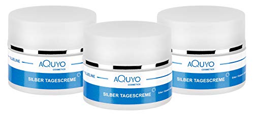Blueline Microsilver Tagescreme, Gesichtscreme für trockene, empfindliche & unreine Haut, Gesichtspflege für Frauen und Männer mit Silber, Panthenol, Sheabutter, Mandelöl, Vitamin A & E (3x 50ml) von AQUYO Cosmetics